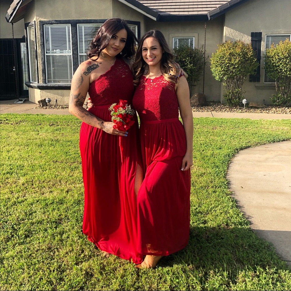 David’s bridal apple red bridesmaid dress